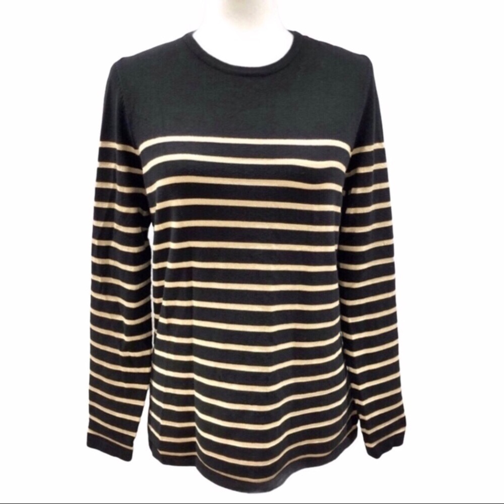 J McLaughlin Metallic Gold Stripe Sweater Black Size Medium Long Sleeve - Picture 1 of 8